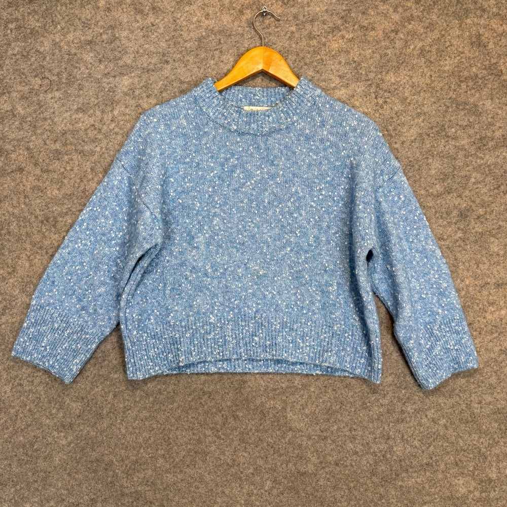 Rodebjer Alpaca Wool Blend Sweater Womens Small Boxy Blue Knit Dotted 3/4 Sleeve